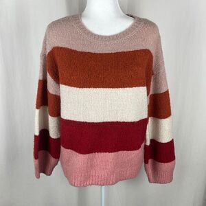 a.n.a. Wide Striped Balloon Sleeve Sweater Blush Rust Cream Maroon Pink sz PL Pe